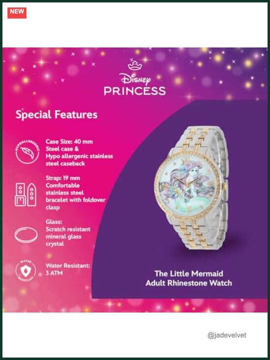 Disney Little Mermaid Ariel Quartz Watch with Rhinestone Bezel